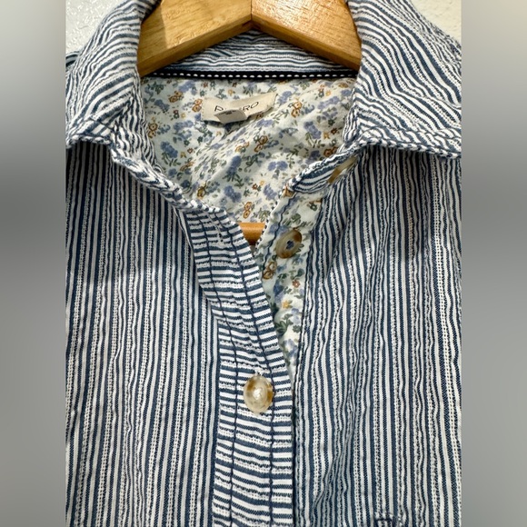 Pilcro Anthropologie Blue Striped Button Down Shirt Heart Patch Preppy Top XXS - Picture 5 of 7